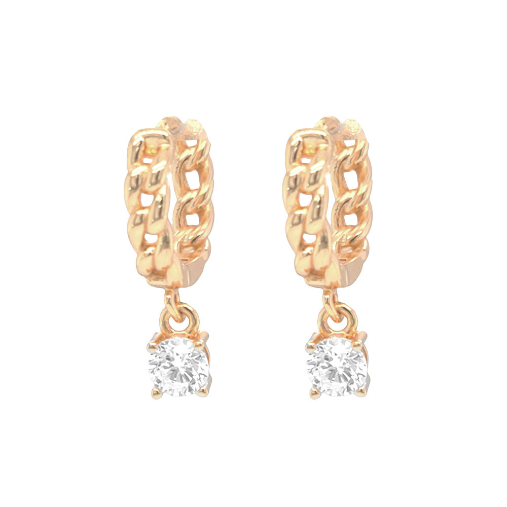 Gold Plated Sterling Silver with CZ Pendant Cuban Chain Hoops
