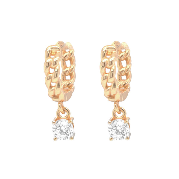 Gold Plated Sterling Silver with CZ Pendant Cuban Chain Hoops