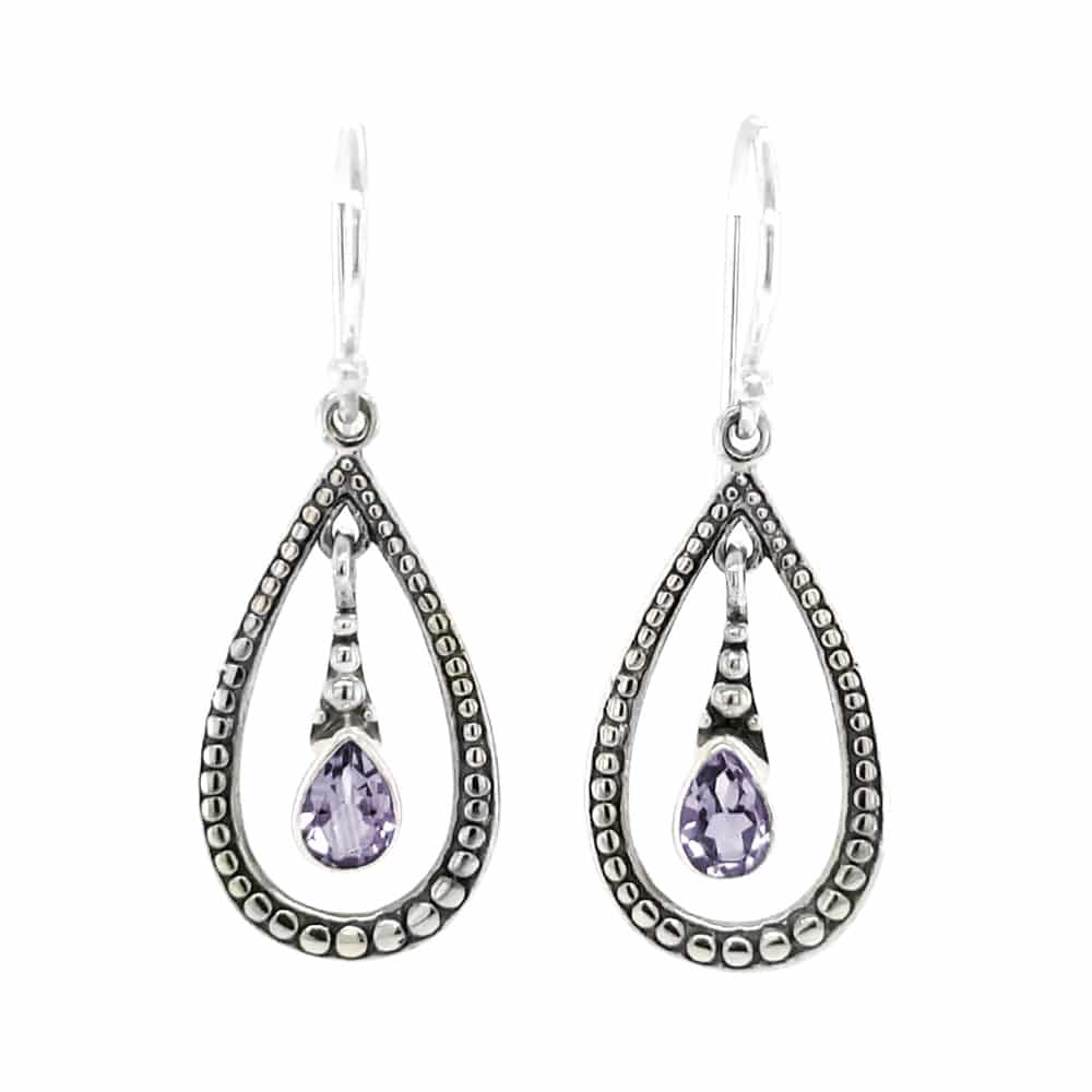 Amethyst Tear Drop Shape Silver Earrings