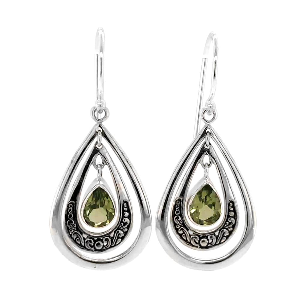 Peridot Tear Drop Shape Silver Earrings