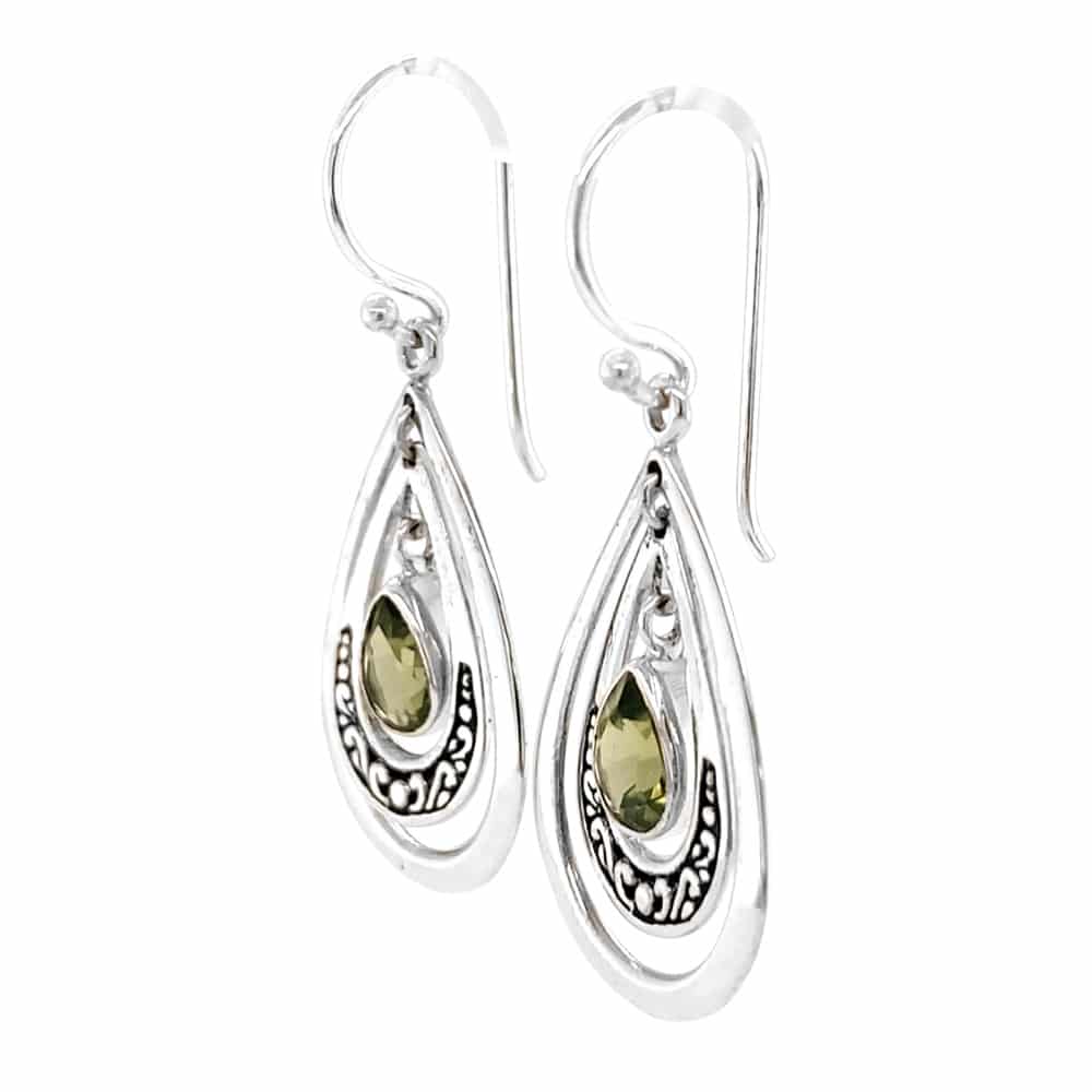 Peridot Tear Drop Shape Silver Earrings