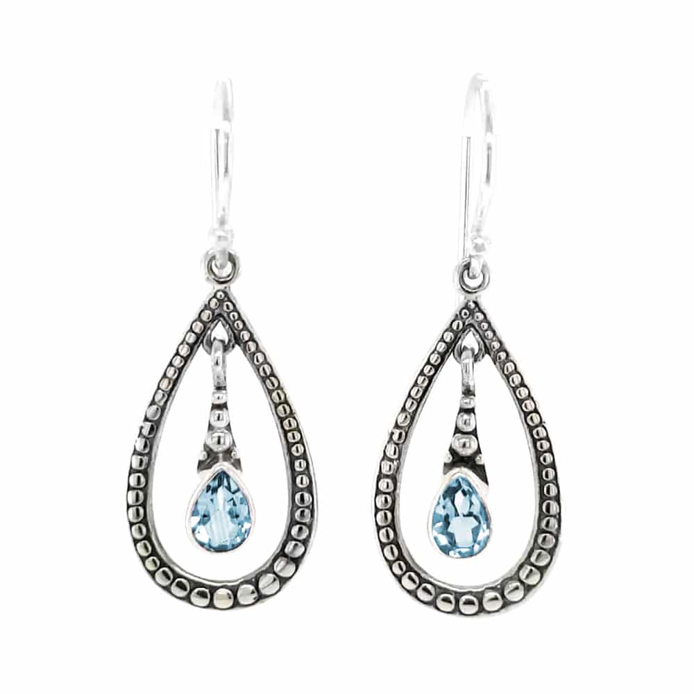 Blue Topaz Tear Drop Shape Silver Earrings