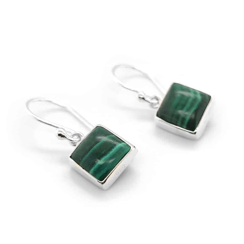 Malachite Square Silver Earrings