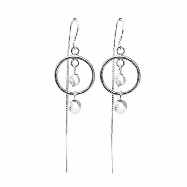 Sterling Silver Circle & Balls Chain Earrings