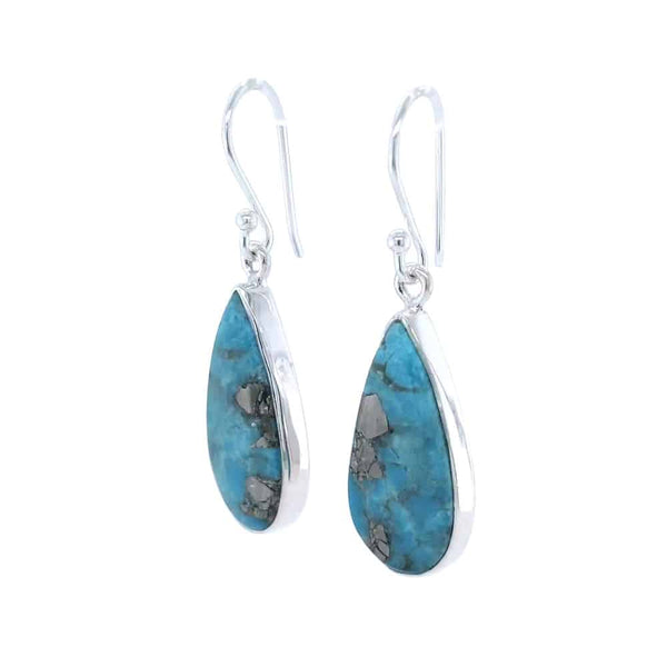 Copper Turquoise Tear- drop Silver Earrings