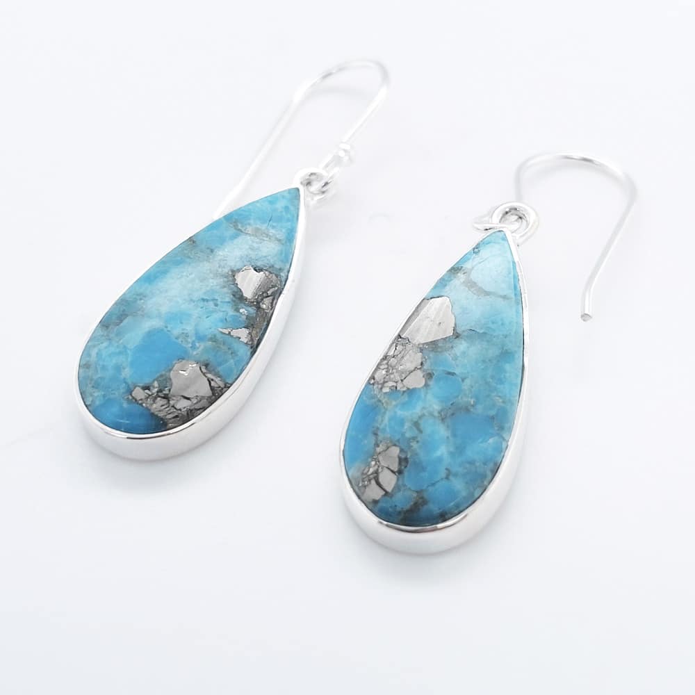 Copper Turquoise Tear- drop Silver Earrings