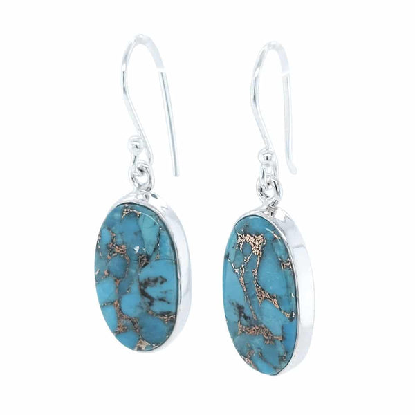 Copper Turquoise Oval Silver Earrings