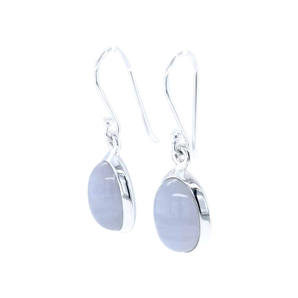 Oval Blue Lace Agate Silver Earrings