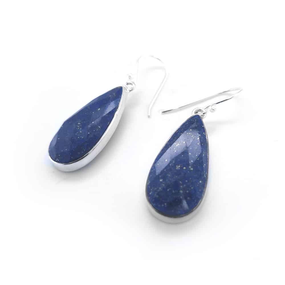 Faced Cut Tear Drop Lapis Lazuli Silver Earrings