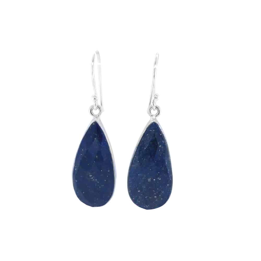 Faced Cut Tear Drop Lapis Lazuli Silver Earrings