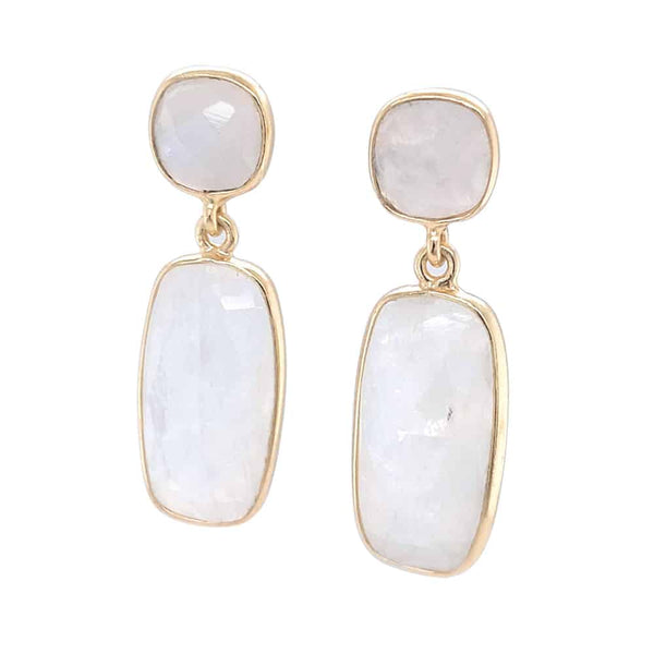 Rainbow Moon Stone Stud Drop Earrings