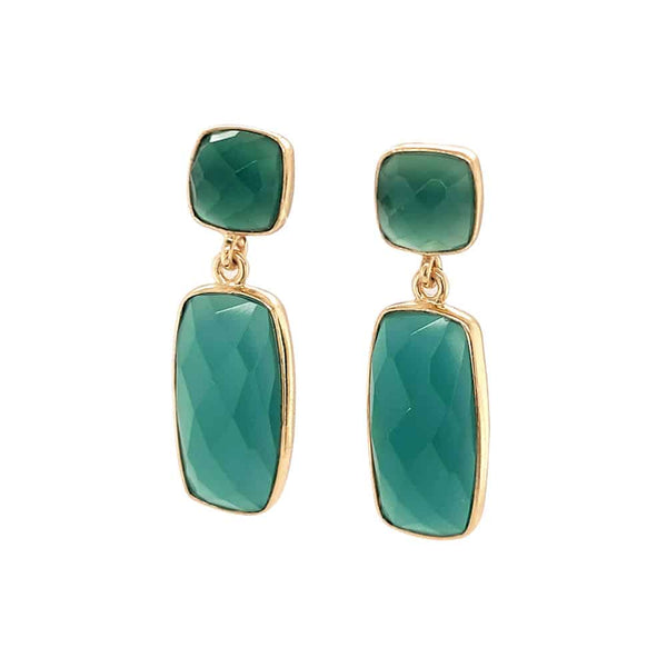 Green Onyx Stud Drop Earrings