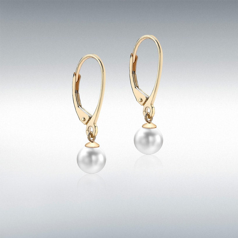 9K Yellow Gold 6mm Freshwater Pearl Drop Earrings