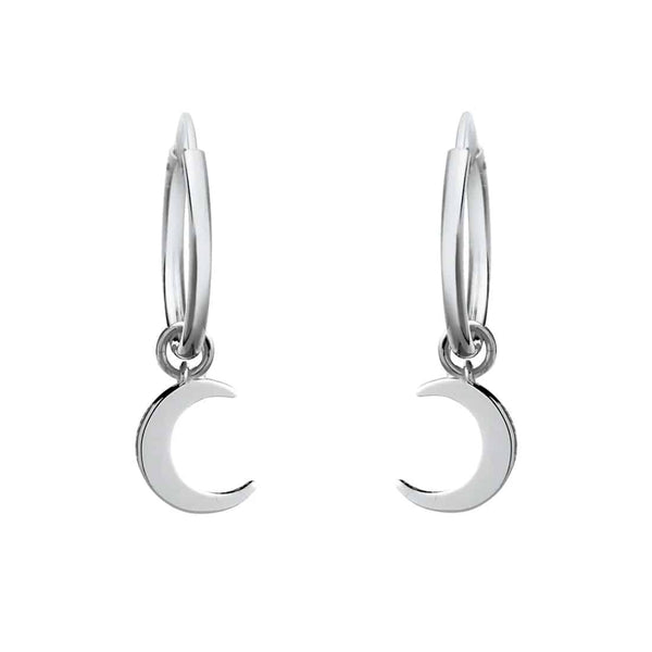 Crecent Moon Silver Huggie Earrings