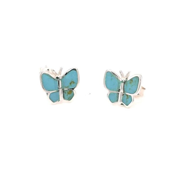 Butterfly Silver Stud Earrings Turquoise