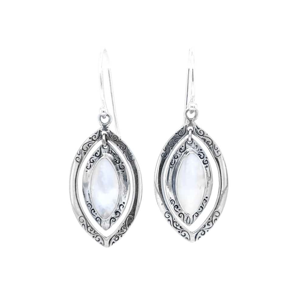 MOP Boat Shape Silver Earrings