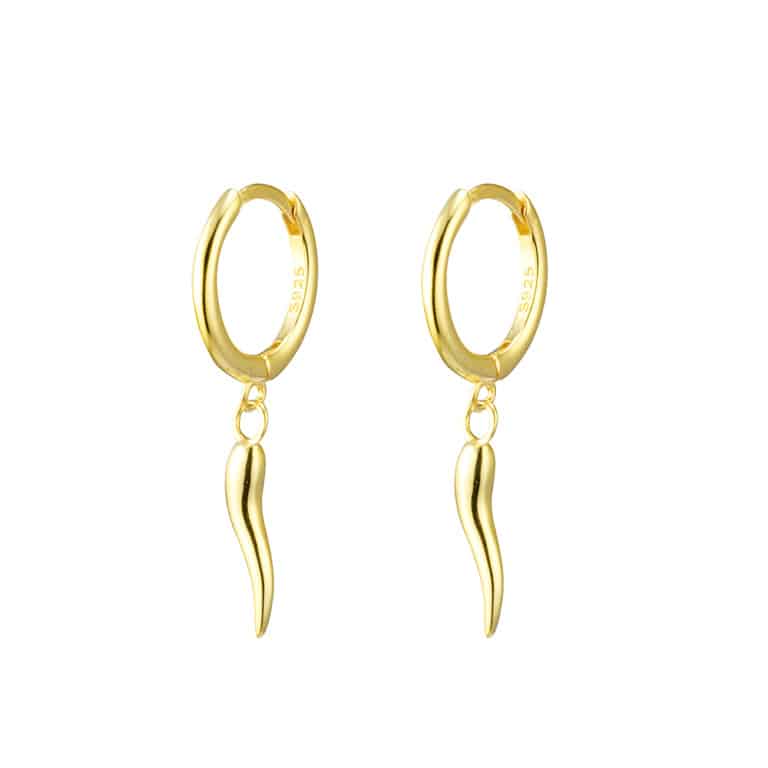 Gold Plated Silver Cornicello Huggie Earrings