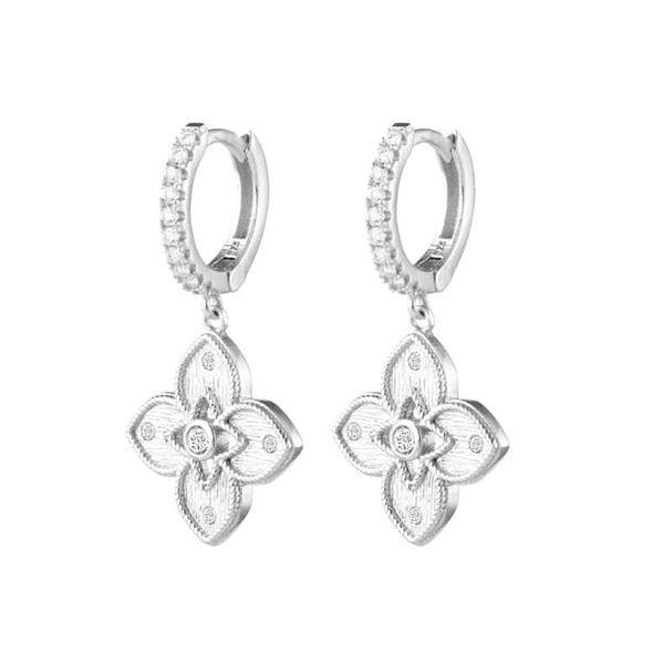 Sterling Silver Venetian Flower CZ Huggie