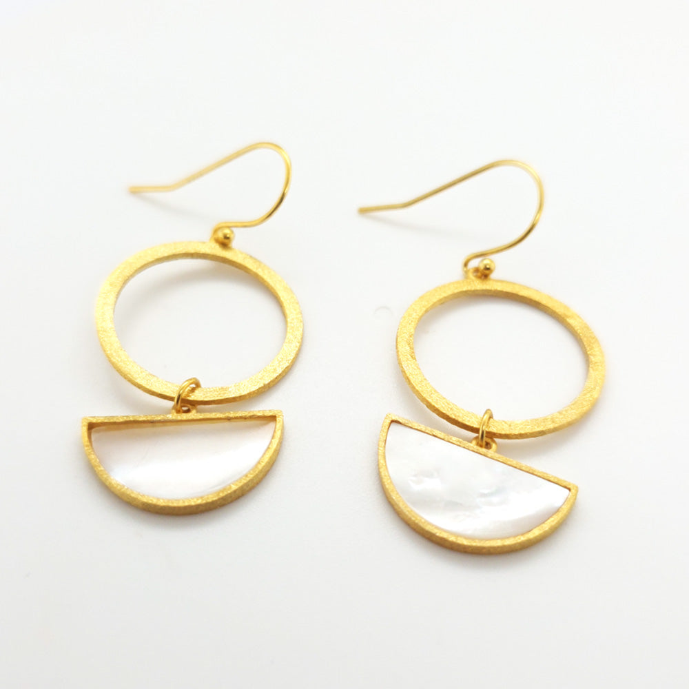 18K Gold Plated Sterling Silver Shape on Shape Earrings MOP