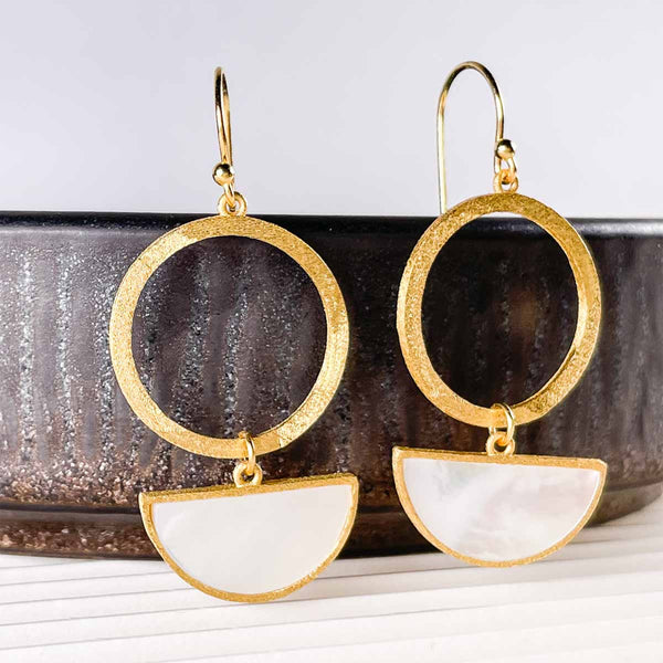 18K Gold Plated Sterling Silver Shape on Shape Earrings MOP