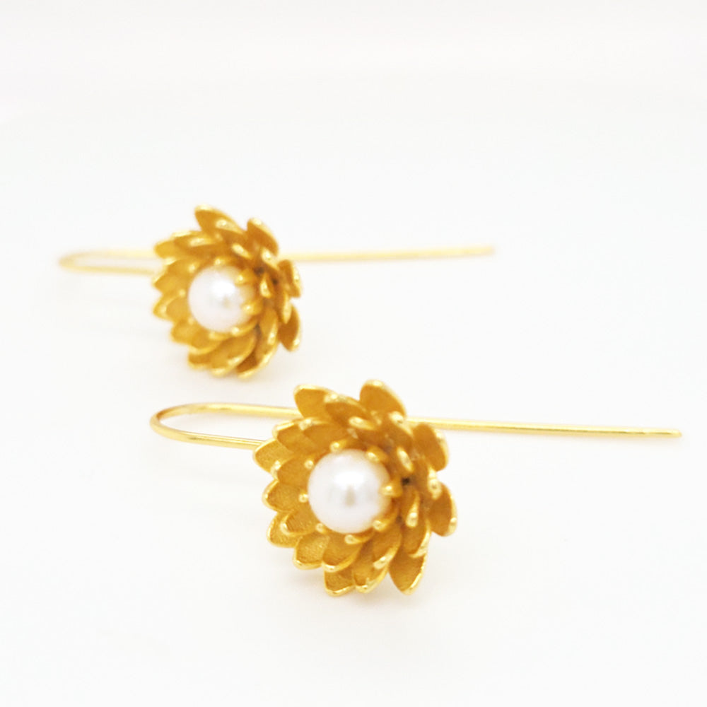 18K Gold Plated Sterling Silver Lotus Hook Earrings