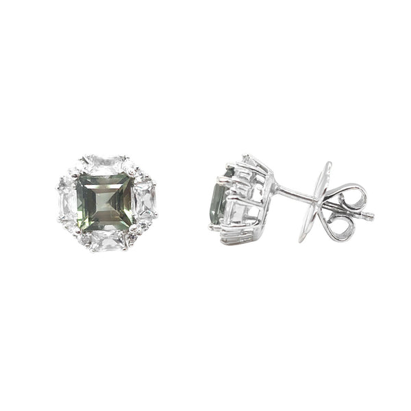Prasiolite and CZ Stud Earrings in Sterling Silver