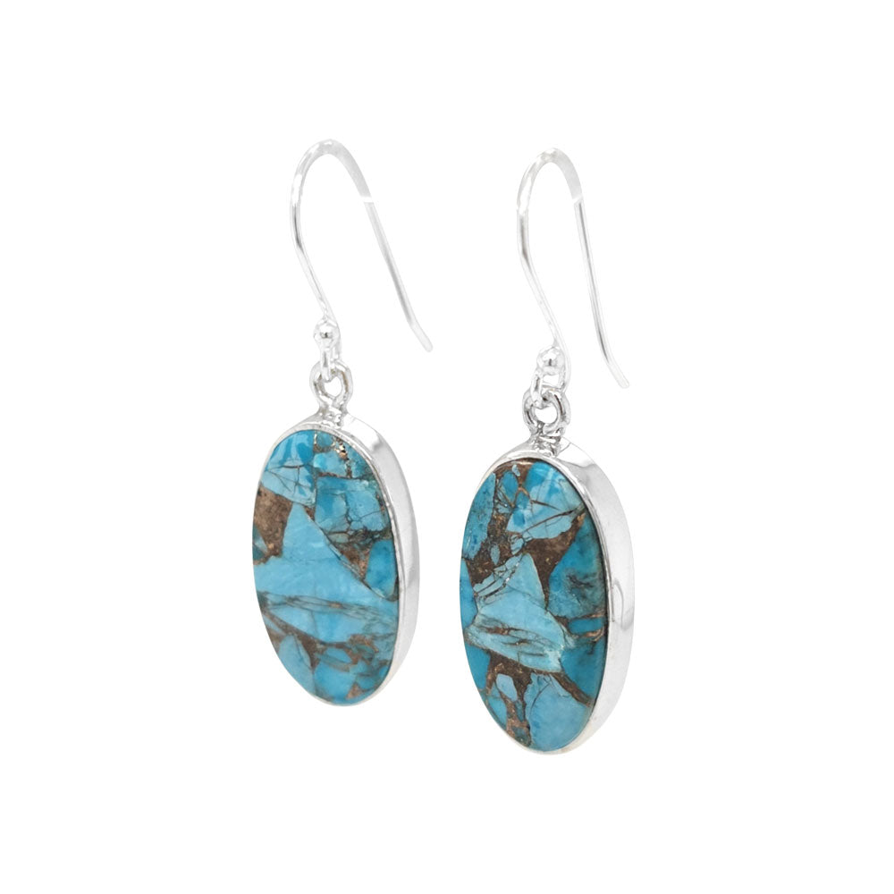 Copper Turquoise Oval Silver Earrings 3