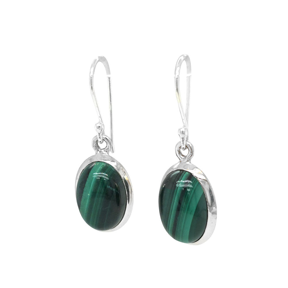 Malachite Oval Silver Earrings