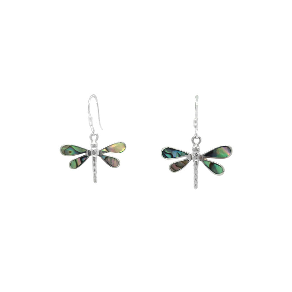 Paua Shell Dragonfly Silver Earrings