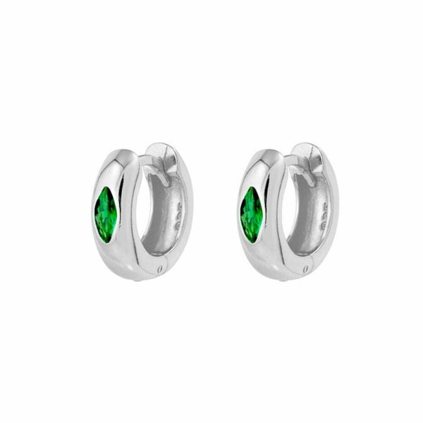 Green Colour CZ Sterling Silver Huggie