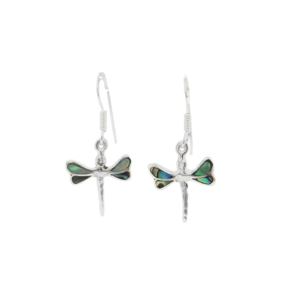 Paua Shell Small Dragonfly Silver Earrings