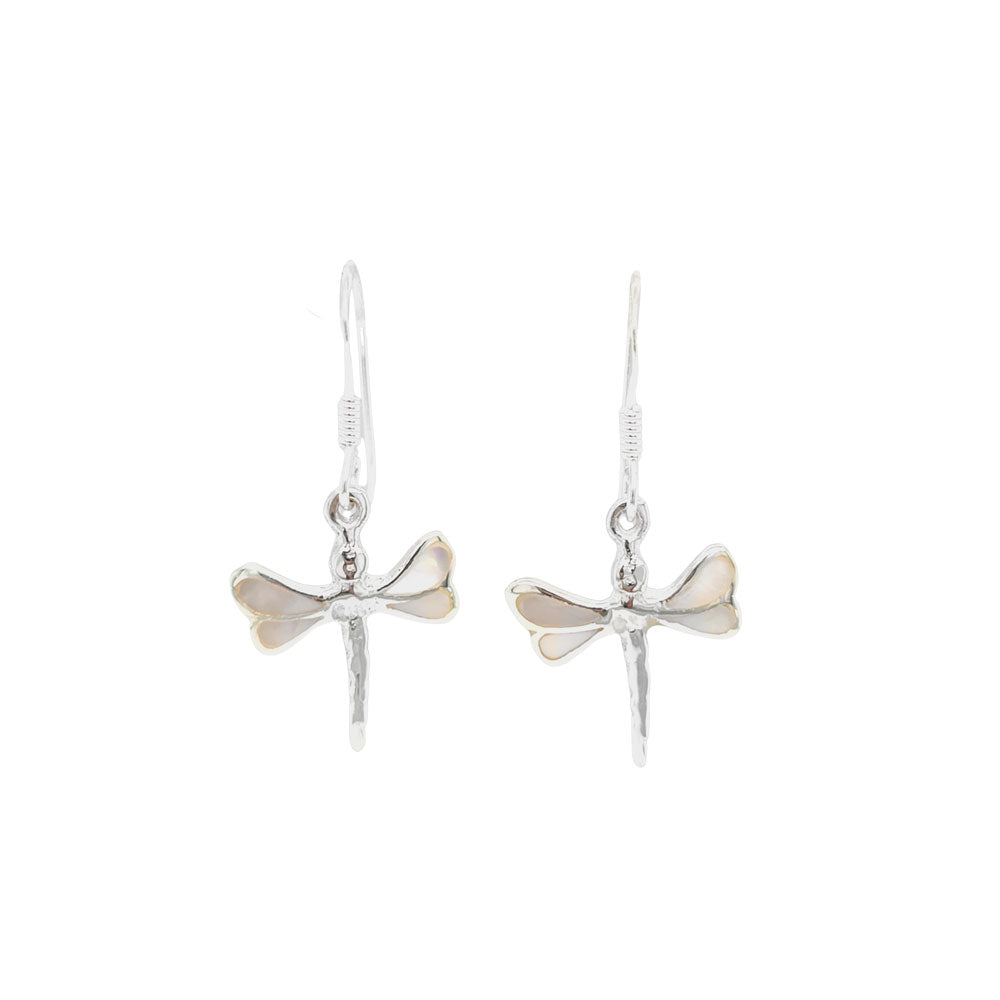 MOP Small Dragonfly Silver Earrings