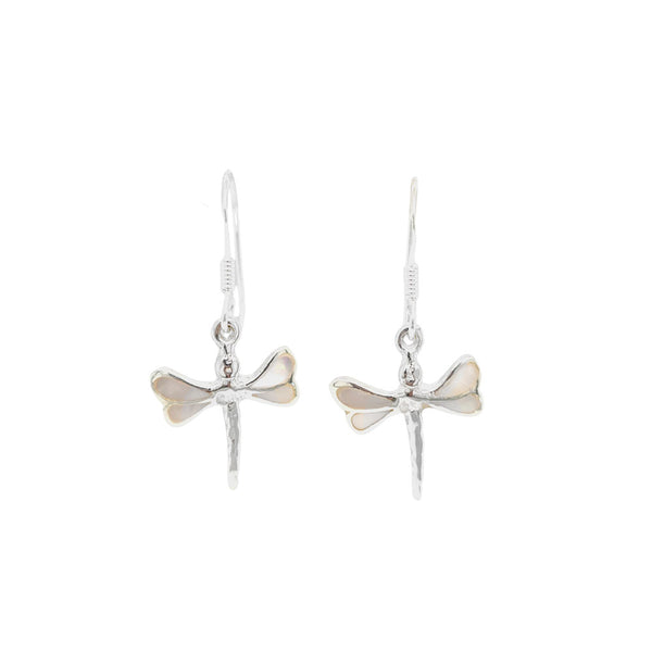 MOP Small Dragonfly Silver Earrings