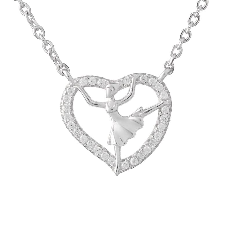 Silver Ballerina Love Heart Necklace