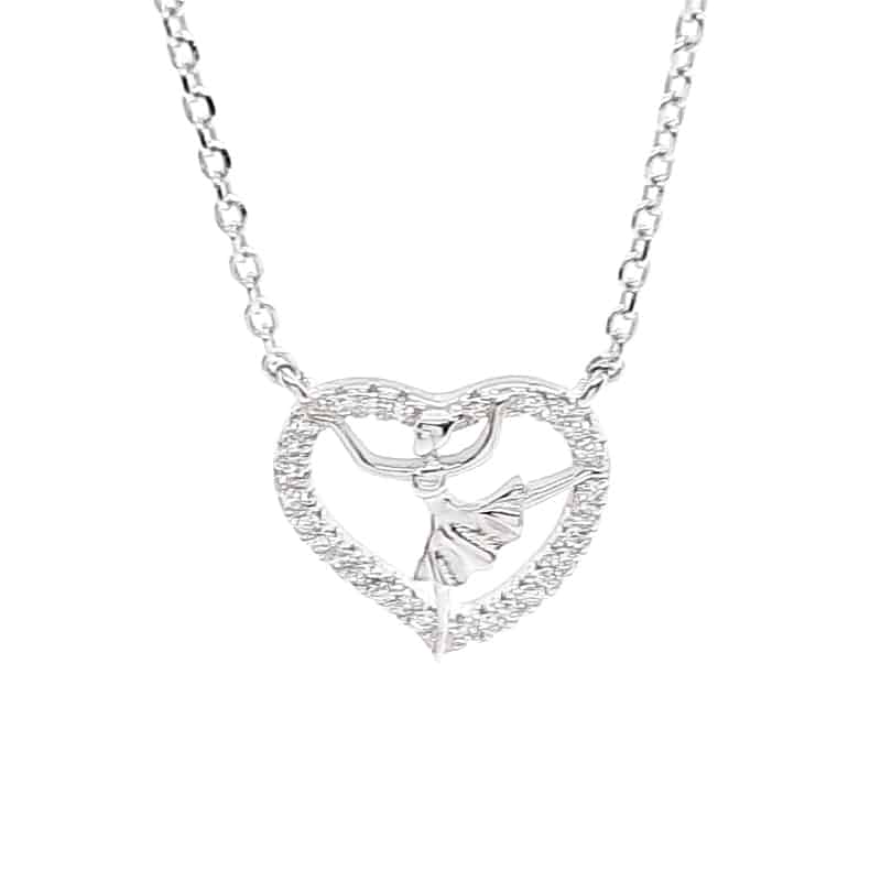 Silver Ballerina Love Heart Necklace