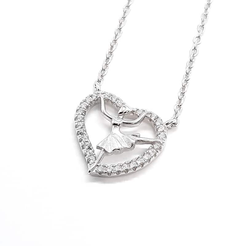 Silver Ballerina Love Heart Necklace