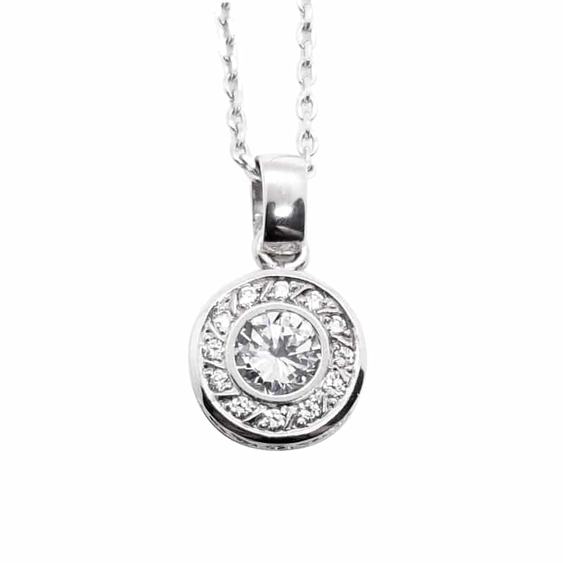 Petite Halo CZ Pendant in Silver
