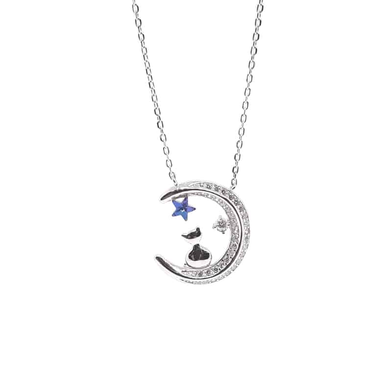 Moonlight Cat Silver Necklace