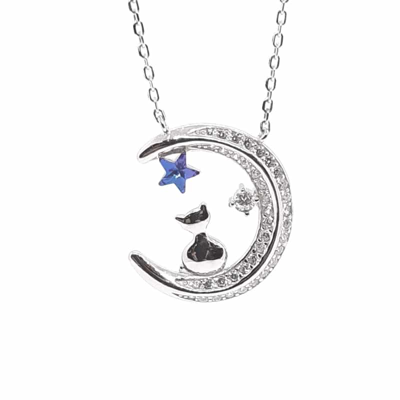 Moonlight Cat Silver Necklace