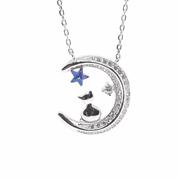 Moonlight Cat Silver Necklace