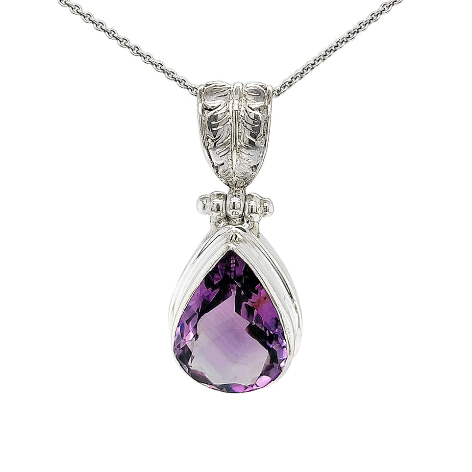Amethyst Drop Pendant in Sterling Silver