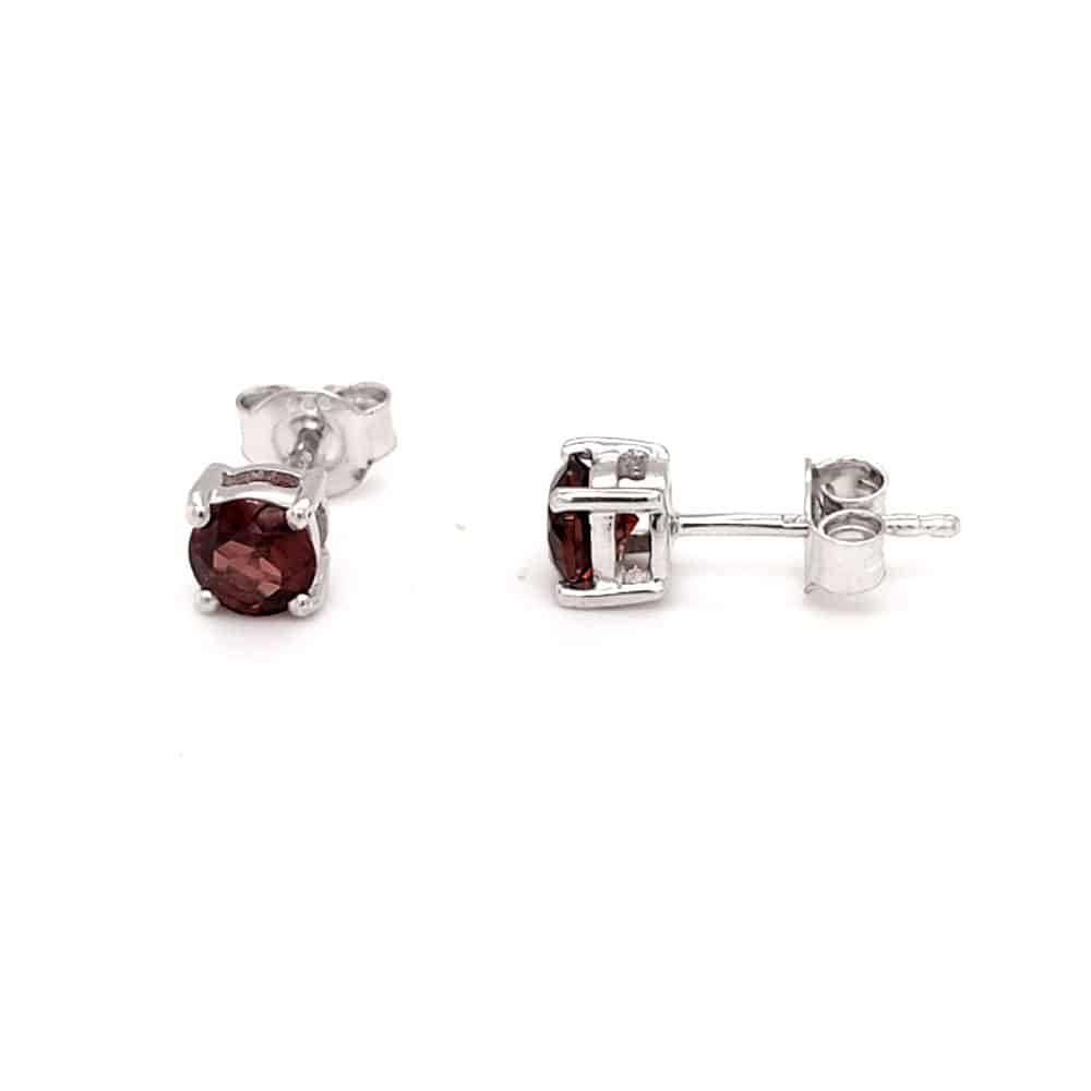 Round Garnet Silver Necklace and Studs Set