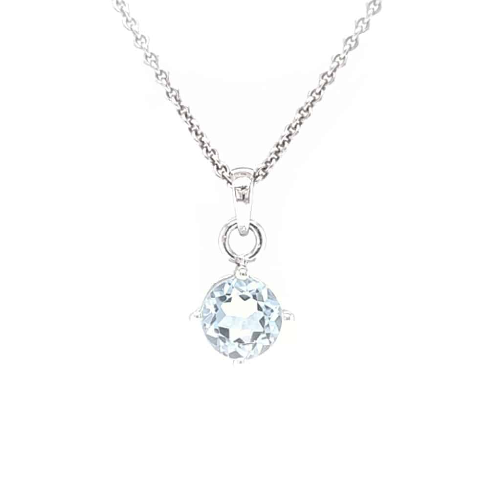 Round Blue Topaz Silver Necklace and Studs Set