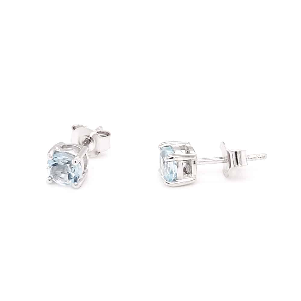 Round Blue Topaz Silver Necklace and Studs Set