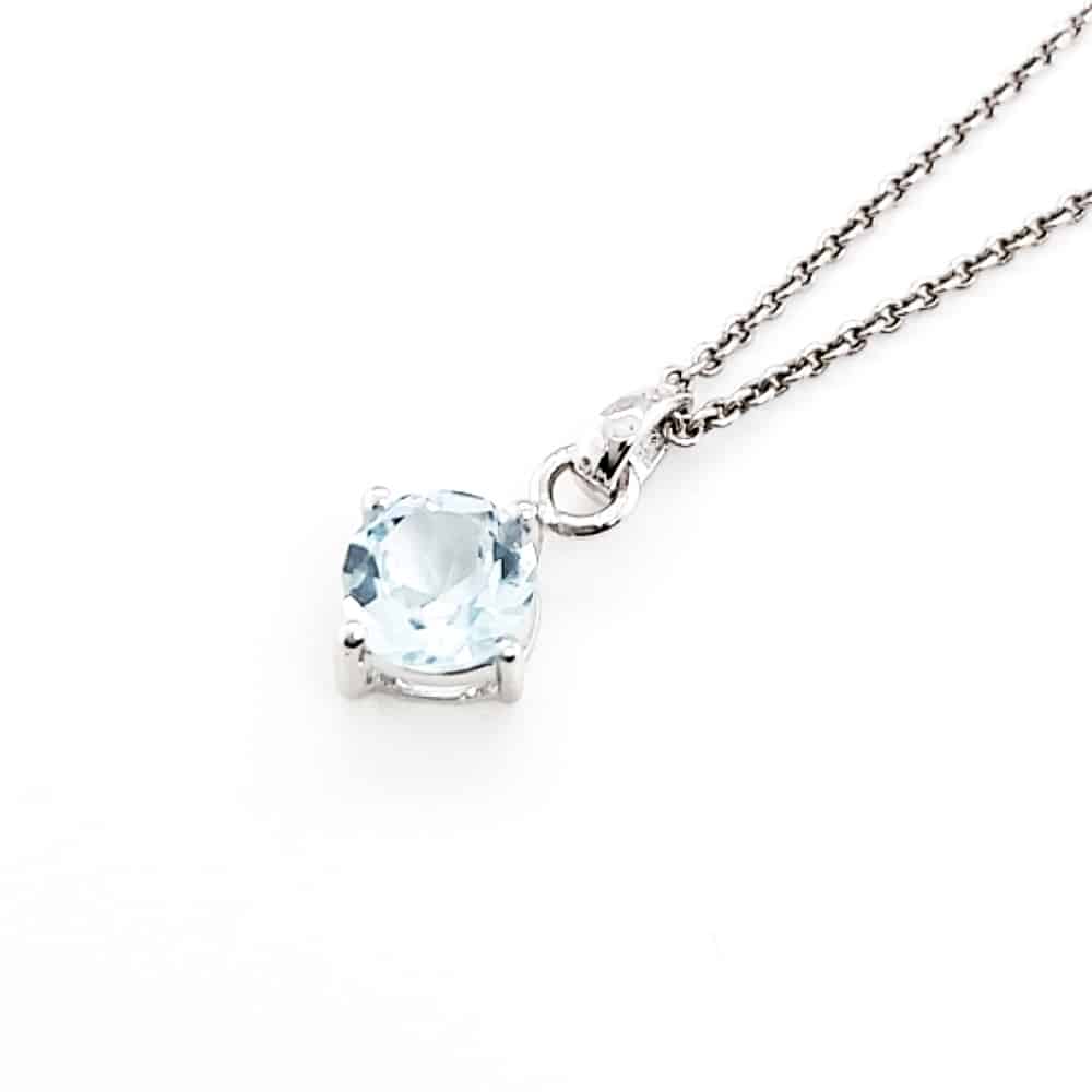 Round Blue Topaz Silver Necklace and Studs Set