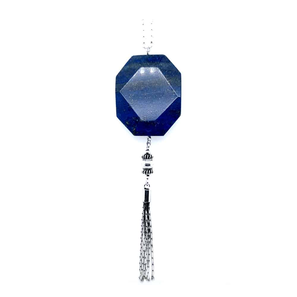 Faced Lapis Lazuli Stone Tassel Necklace