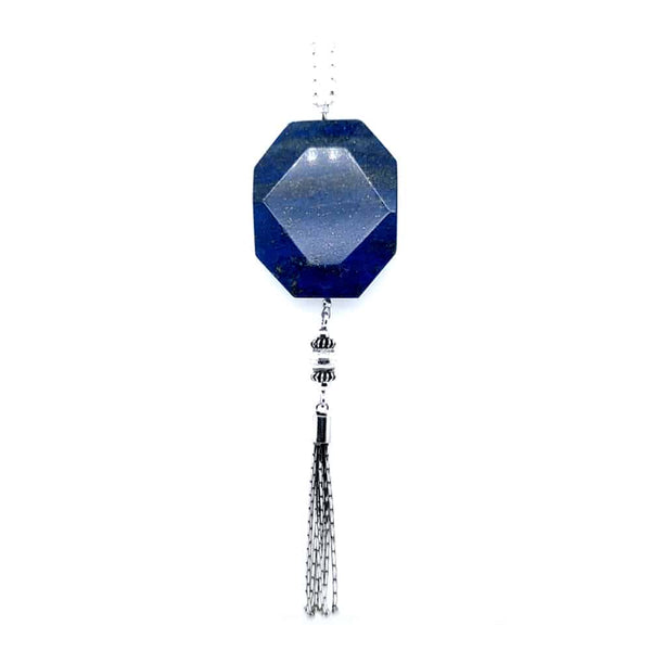 Faced Lapis Lazuli Stone Tassel Necklace