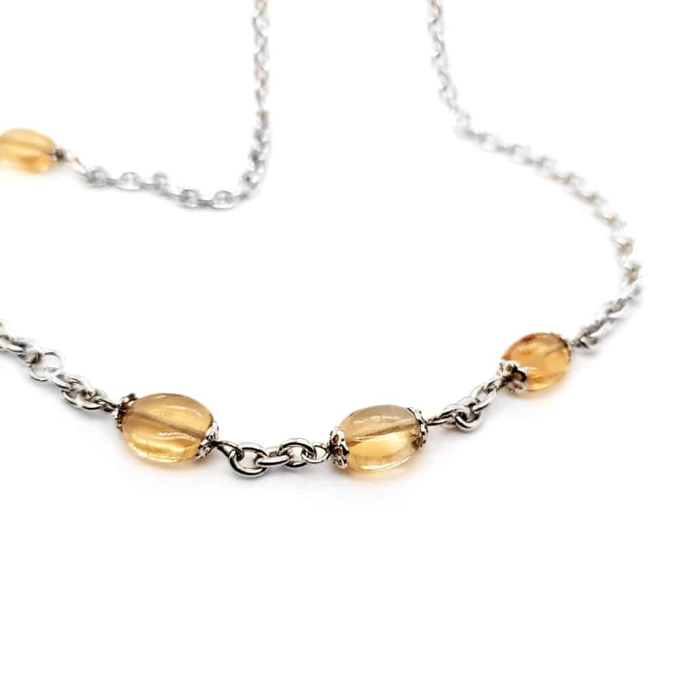 Cabochon Citrine Beaded Chunky Silver Necklace
