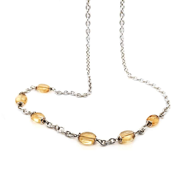 Cabochon Citrine Beaded Chunky Silver Necklace