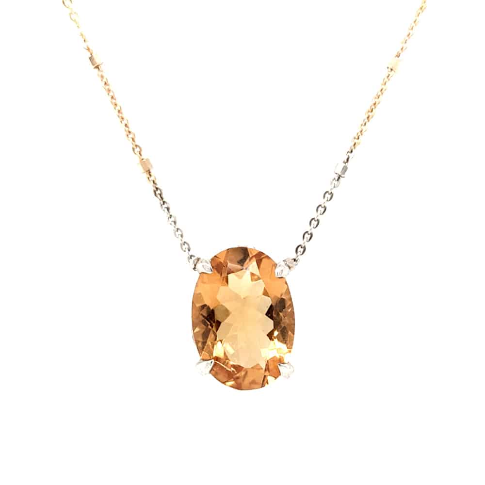 Oval Cut Citrine Tricolour Silver chain Necklace